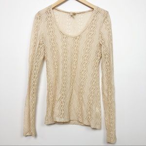 BKE Textured Layering Long Sleeve Top Beige Cream